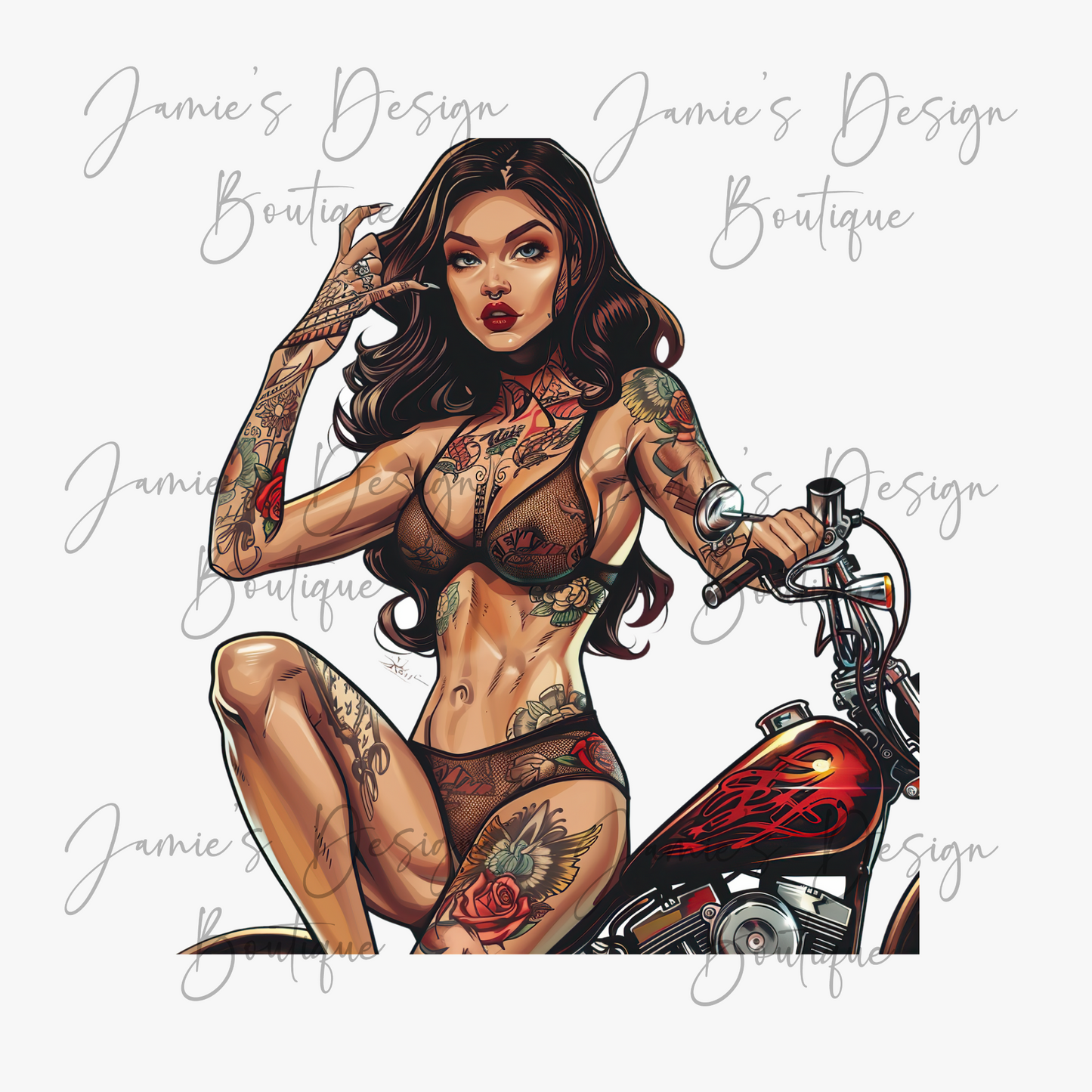 Tattoo girl motorbike Single decal UVDTF (4 sizes)