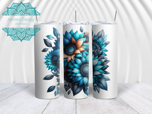 20oz Tumbler UV DTF Wrap Blue Flowers