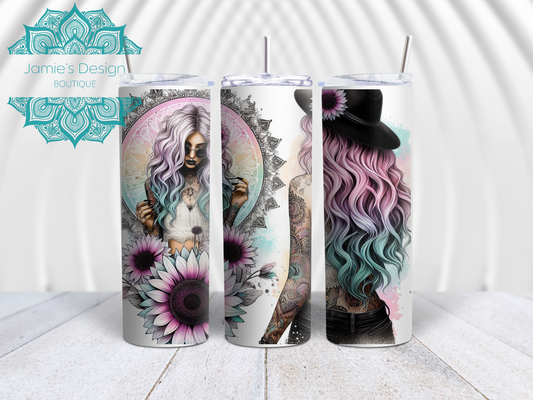 20oz Tumbler UV DTF Wrap Girl and Mirror