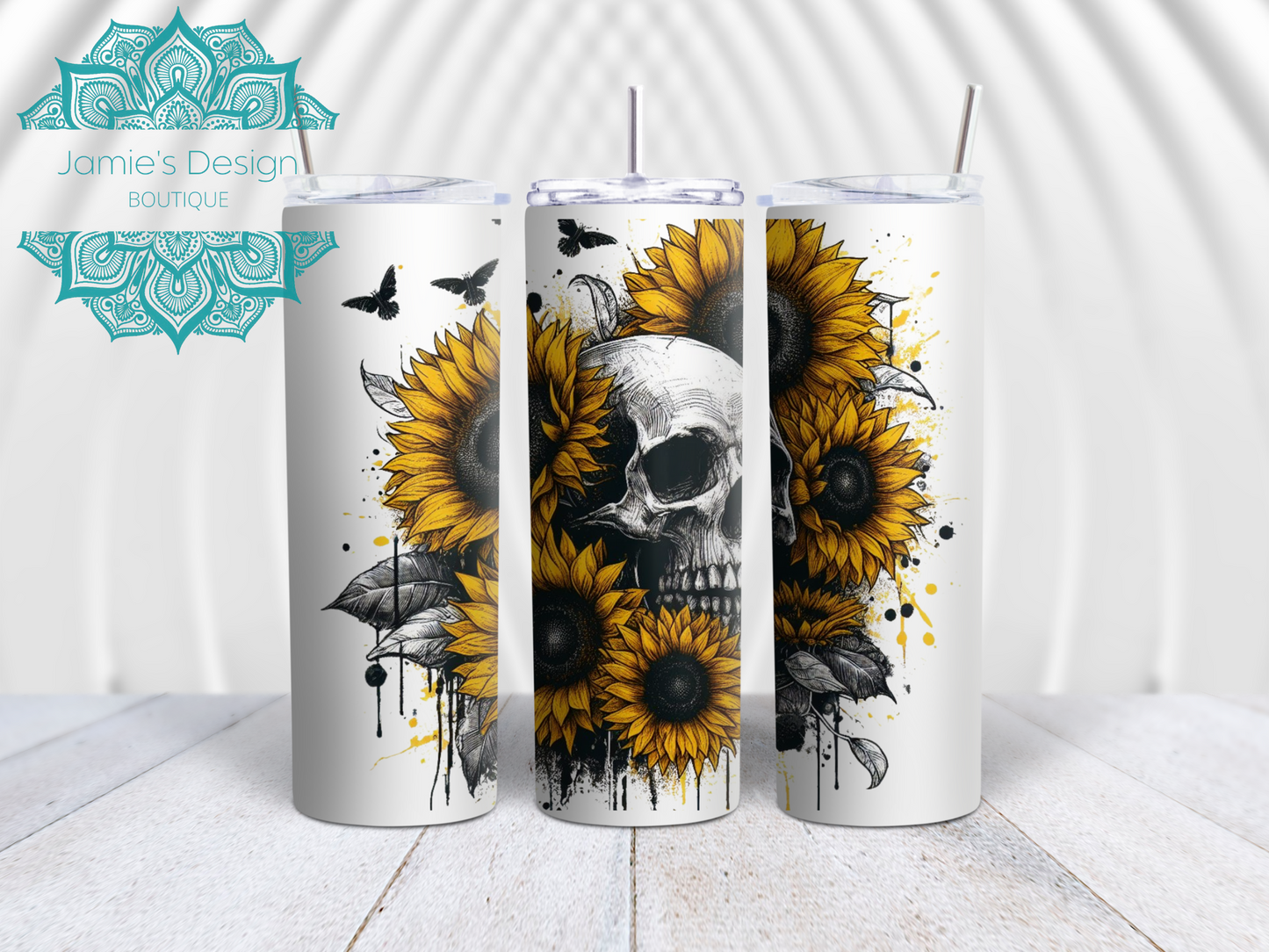 20oz Tumbler UV DTF Wrap Sunflower Skull