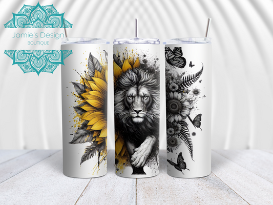 20oz Tumbler UV DTF Wrap Sunflower Lion