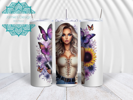 20oz Tumbler UV DTF Wrap Floral Girl