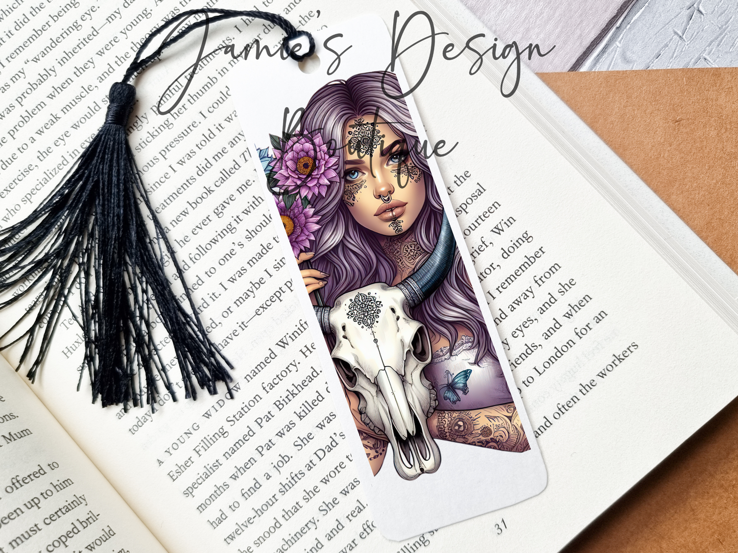 Lady Bull Skull Bookmark UVDTF