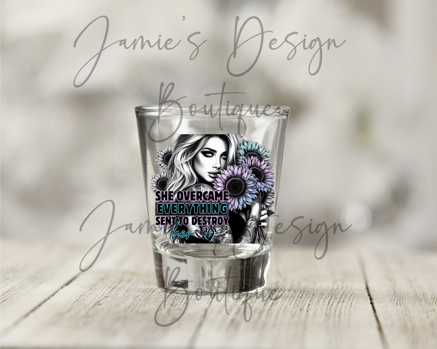 Single Decal UV DTF She overcame everything - Shot Glass