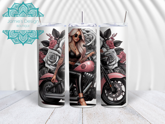 20oz Tumbler UV DTF Wrap Biker Chick