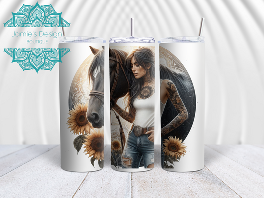 20oz Tumbler UV DTF Wrap Girl with Horse