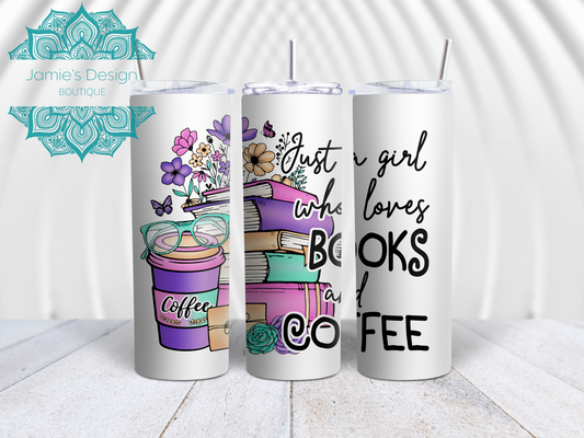 20oz Tumbler UV DTF Wrap Just a Girl who loves Books