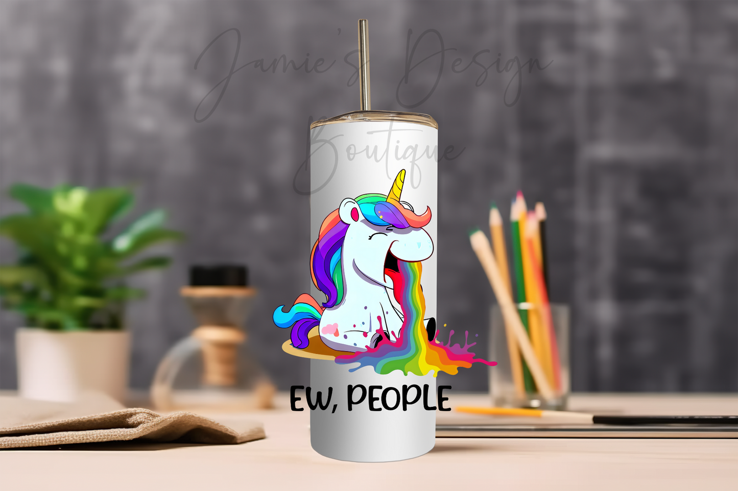 20oz Tumbler UV DTF Angry Ew People unicorn