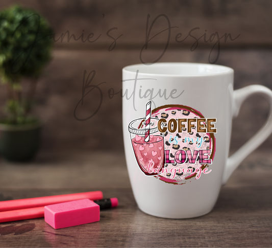 Single Decal UV DTF Coffee Love Language Small