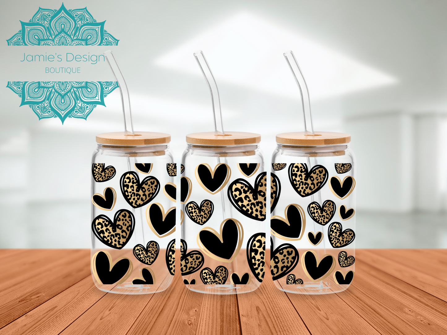 16oz Libby Wrap Black Gold hearts